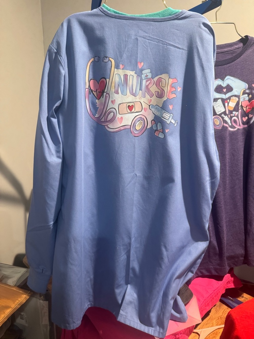 Nurse Graphic jacket - Blue with Pastel Medical Print - Picture 2 of 4